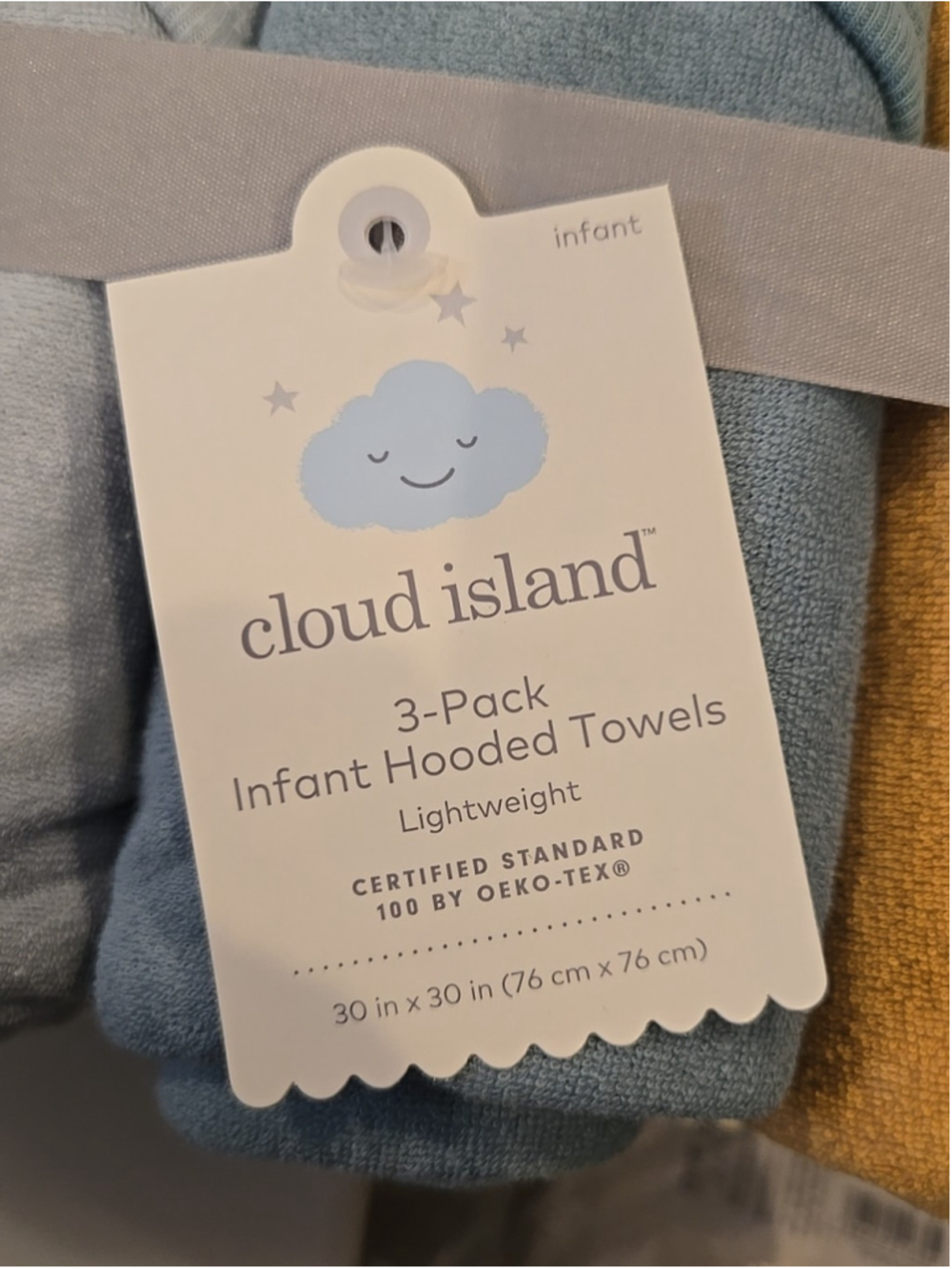 Cloud Island Baby 3pk Lightweight Infant Hooded Towels 30”x30” NWT (LR-4) - Picture 2 of 3